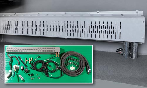 Floor level rear cargo or passenger heating system for MB Sprinter and Freightliner Euro-style vehicles.